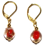 Boucles d'oreille Murano - Rouge et Or