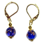 Boucles d'oreille Murano Bleu et Or