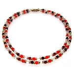 Collier Murano, Double Rang perles verre Murano rouge