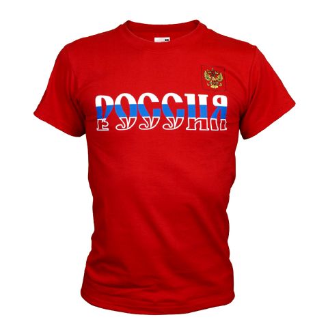 T-shirt rouge a l'aigle bicéphale et l'inscription RUSSIE