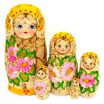 Matriochkas pyrogravées Marguerite jaune