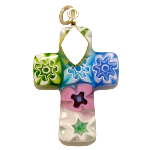 Pendentif Croix Verre Murano Millefiori